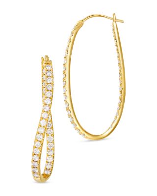 Champagne Diamond Wavy Inside Out Hoop Earrings in 14K Yellow Gold, 1.95 tcw