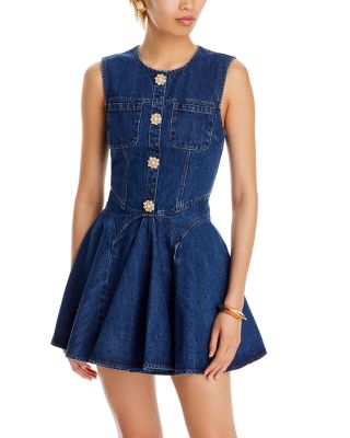 Self-Portrait - Denim Skater Mini Dress