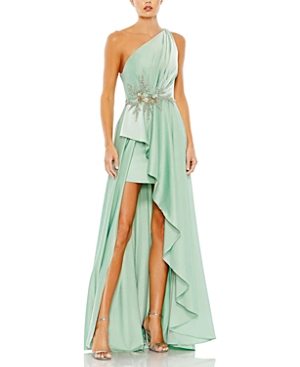 Mac Duggal Embellished One Shoulder Asymmetrical Gown In Sage