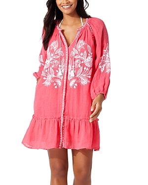 Shop Tommy Bahama Linen Gauze Tunic Swim Cover-up In Coral Coast