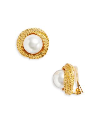 Kenneth Jay Lane - Imitation Pearl Love Knot Clip On Earrings