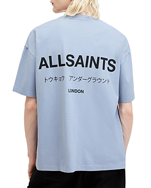 Shop Allsaints Underground Organic Cotton Logo Graphic Tee In Dusty Blue