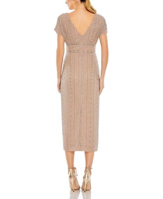 Beaded Cap Sleeve Column Midi Dress