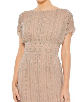 Beaded Cap Sleeve Column Midi Dress