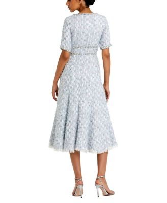 Women's Short Sleeve Beaded Trim Boucle Midi Dress