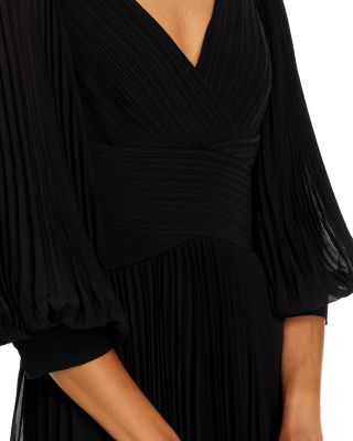 Chiffon Pleated V Neck Gown