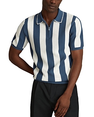 Shop Reiss Paros Textured Stripe Regular Fit Half Zip Polo Shirt In Airforce Blue