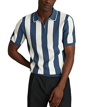 Reiss Paros Textured Stripe Regular Fit Half Zip Polo Shirt In Airforce Blue