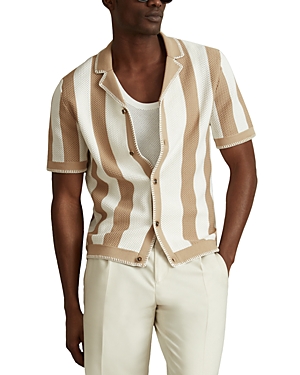 Shop Reiss Naxos Textured Stripe Regular Fit Button Down Camp Shirt In Stoneoptic