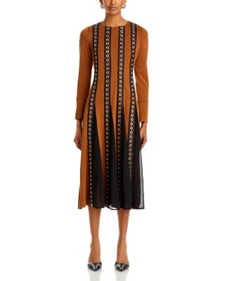 Grommet Trim Bell Sleeve Dress