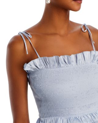 Lily Smocked Floral Print Ruffle Trim Midi Dress