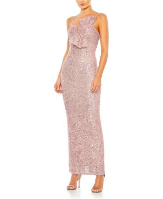 Sequined Strapless Faux Bow Column Gown