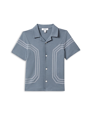 Shop Reiss Boys' Arlington Jr Cotton Regular Fit Button Down Camp Shirt - Little Kid In Airforce Blue