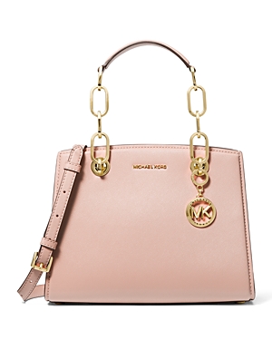 Shop Michael Kors Michael  Cynthia Small Leather Satchel In Soft Pink