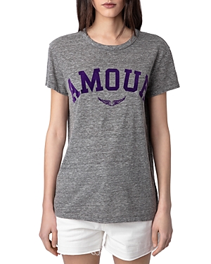 Shop Zadig & Voltaire Flamme Amour Tee In Gris Chine