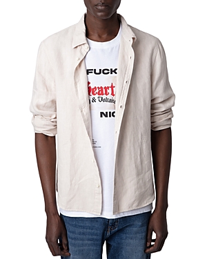 Shop Zadig & Voltaire Stan Linen Regular Fit Button Down Shirt In Naturel