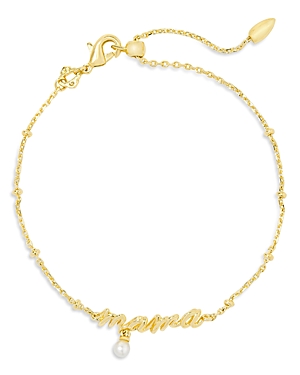 Shop Kendra Scott Mama Script Delicate Chain Bracelet In Gold White Pearl