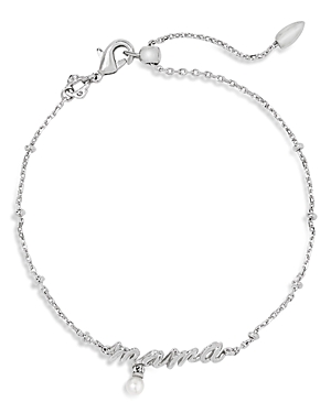 Shop Kendra Scott Mama Script Delicate Chain Bracelet In Silver White Pearl