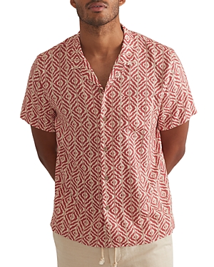 Shop Marine Layer Slim Fit Printed Resort Shirt In Coral Ikat
