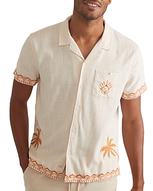 Shop Marine Layer Embroidered Camp Shirt In Natural/coral