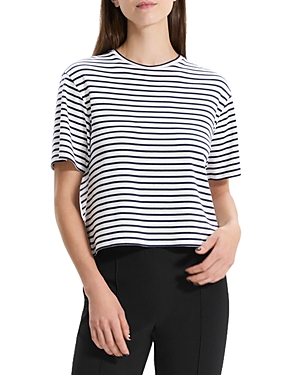 Shop Theory Striped Boxy Crewneck Tee In Navy Multi