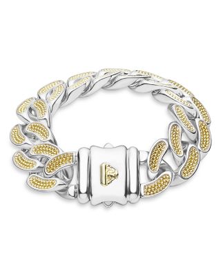 Men's 18K Yellow Gold & Sterling Silver Anthem Caviar Bead Wide Curb Link Bracelet