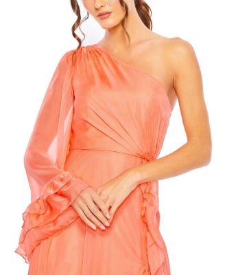 One Sleeve Ruffled Hem Gown