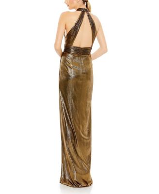 Metallic Criss Cross Halter Neck Gown