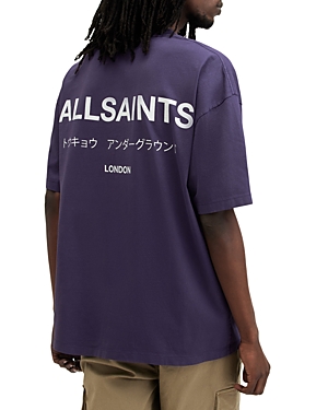 Shop Allsaints Underground Organic Cotton Logo Graphic Tee In Lapis Purple