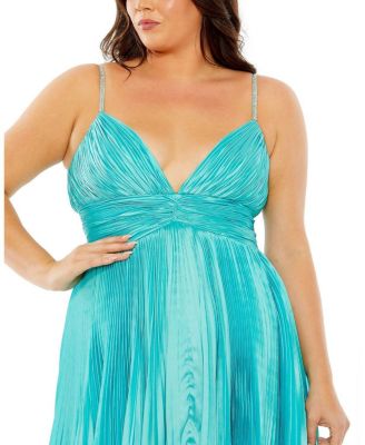  Plus Rhinestone High Low Pleated  Gown