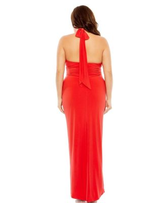  Plus Halter Tie Keyhole Slit Detail  Gown