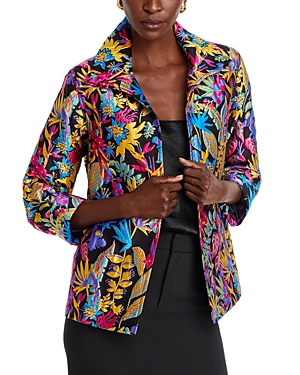 Shop Caroline Rose Floral Jacquard Easy Jacket In Multi/black
