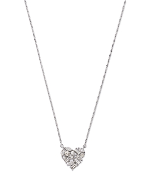 Shop Bloomingdale's Diamond Mixed Cut Cluster Heart Pendant Necklace In 14k White Gold, 0.75 Ct. T.w.