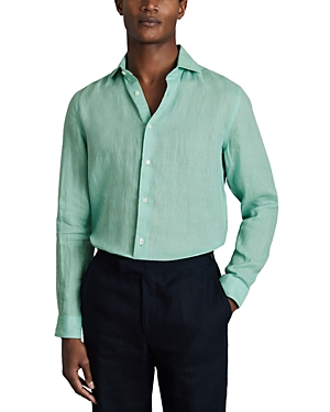 Shop Reiss Ruban Long Sleeve Button Front Linen Shirt In Bermuda
