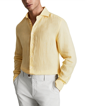Shop Reiss Ruban Long Sleeve Button Front Linen Shirt In Melon
