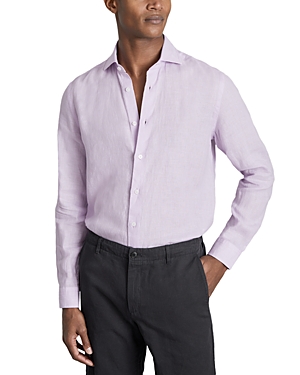 Shop Reiss Ruban Long Sleeve Button Front Linen Shirt In Orchid