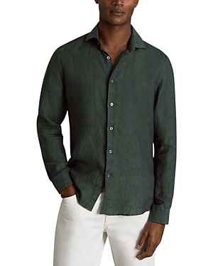 Shop Reiss Ruban Long Sleeve Button Front Linen Shirt In Dark Green