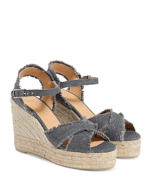 Shop Castaã±er Women's Bromelia Frayed Crossover Strap Espadrille Wedge Platform Sandals In Gris