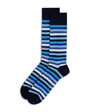 Marcoliani Pima Cotton & Nylon Lisle Rainbow Stripe Socks In Blue Mix