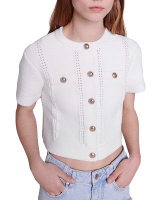 Maje Marcel Short Sleeved Cropped Cardigan Bloomingdale's