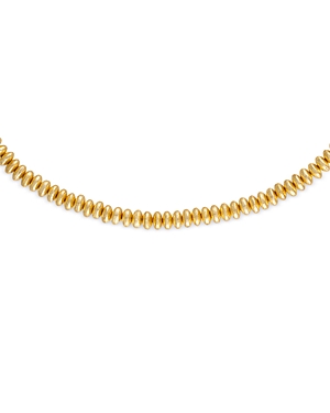 Rondelle 14K Yellow Gold Plate Brushed Bead Collar Necklace, 15