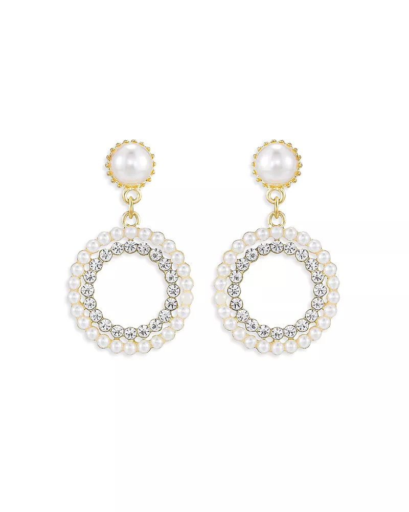 Ettika Mother May Crystal & Imitation Pearl Drop Earrings