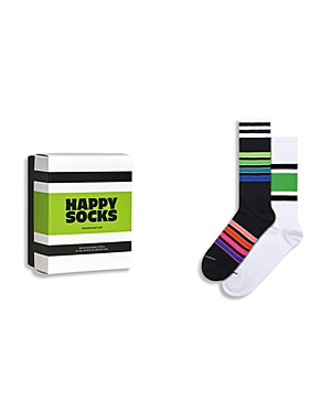 Shop Happy Socks Sneaker Stripe Crew Socks Gift Set, Pack Of 2 In Black