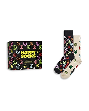 Shop Happy Socks Peace Crew Socks Gift Set, Pack Of 2 In Black