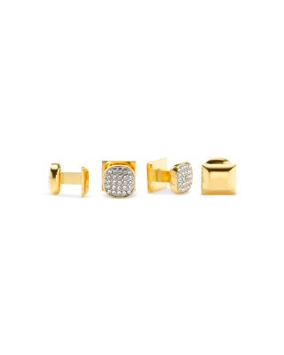 White Pav&eacute; Crystal Stud & Cufflink Set