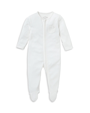 Mori Unisex Signature Clever Zip Baby Pajamas - Baby In White