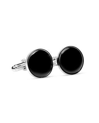 Silver-Tone Onyx Inlay Round Cufflinks