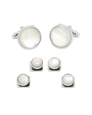 Shop Cufflinks, Inc Silver-tone Mother-of-pearl Stud & Cufflink Set In White