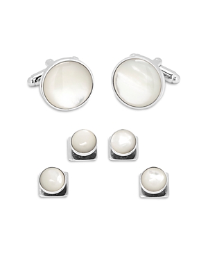 CUFFLINKS, INC SILVER-TONE MOTHER-OF-PEARL STUD & CUFFLINK SET