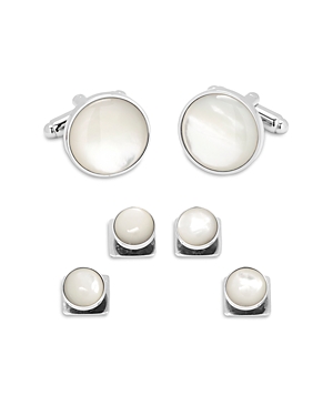 Cufflinks Inc Silver-Tone Mother-of-Pearl Stud & Cufflink Set